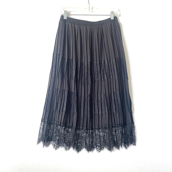 Adiva Pleated Lace Midi Skirt in Black NWT - Picture 3 of 6